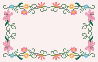 Pastel Çiçekleri ve Süslü Süslü Çiçek Çerçevesi