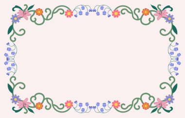 Pastel Çiçekleri ve Süslü Süslü Çiçek Çerçevesi