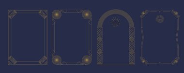 Eskimiş Art Deco Altın Çerçevesi Koyu Mavi Arkaplanda düğün davetiyesi, sertifika kartı