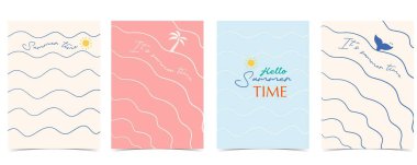 Mavi Pembe El çizilmiş merhaba Yaz Sahil Posteri El salla, Tatil için sörf yap a4 dikey davet