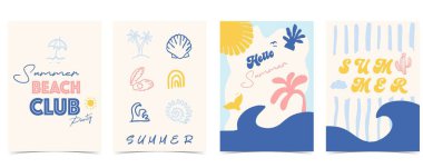 Mavi Pembe El merhaba Summer Beach Kulüp Posteri Tatil için gökkuşağı, kabuk, şemsiye a4 dikey davetiye