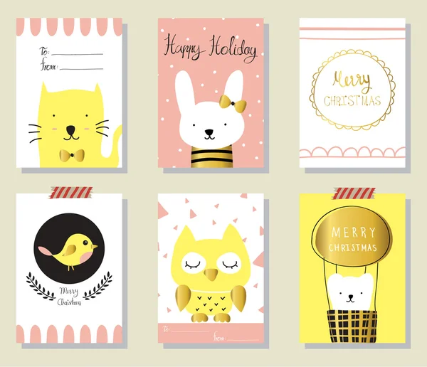 Luz rosa ouro amarelo amor natal cartão com bir gato —  Vetores de Stock