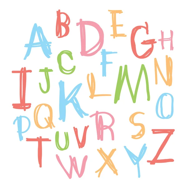 Alphabet coloré noir lettres majuscules. Dessiné à la main écrit — Image vectorielle