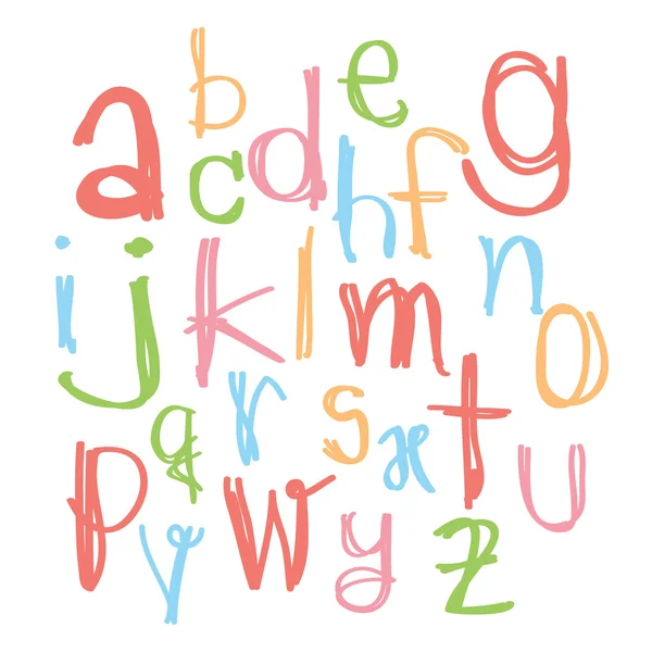 Letras minúsculas coloridas negras del alfabeto. Escrito dibujado a mano — Vector de stock