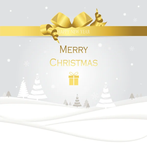 Sfondo di Natale con scatola regalo in oro e nastro — Vettoriale Stock