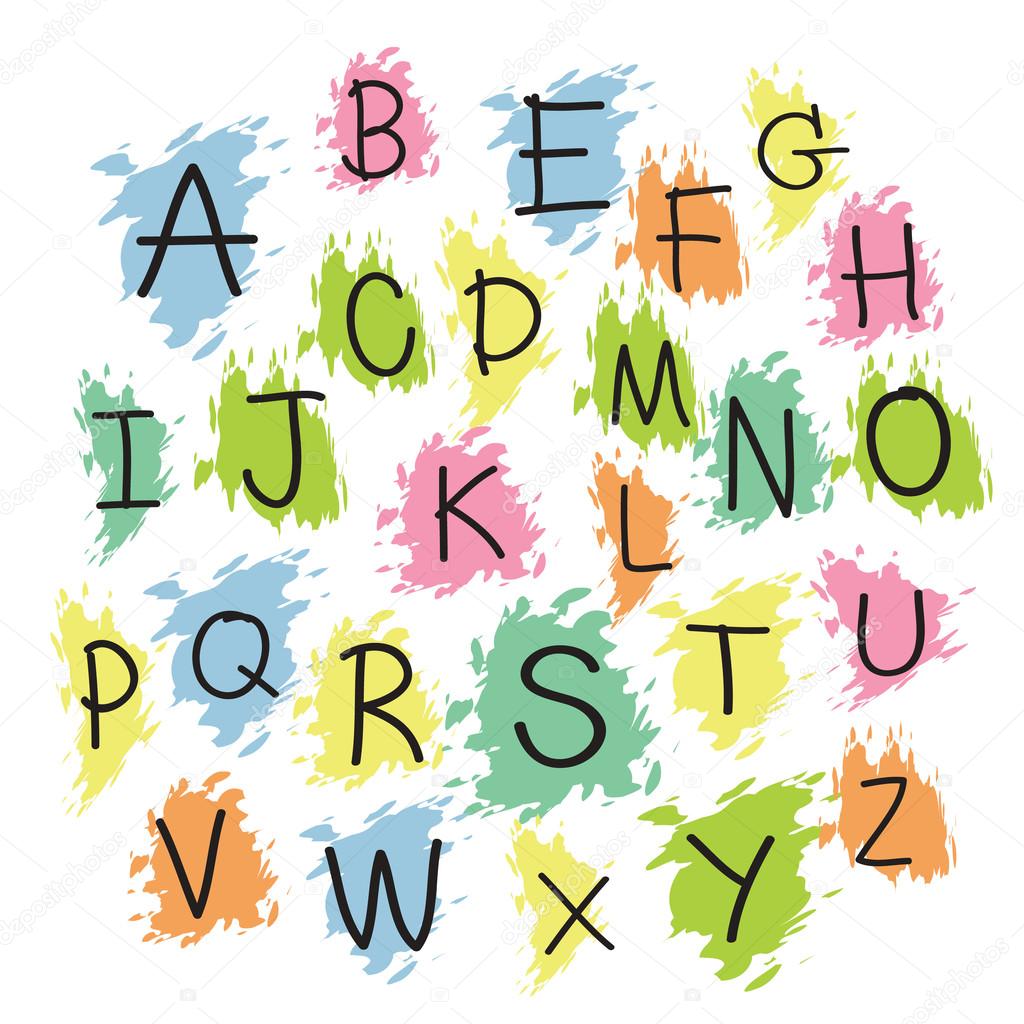 Black Colorful Alphabet Uppercase LettersHand Drawn Written Wit