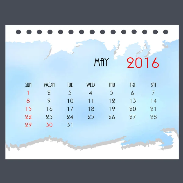 Light blue calendar on new year 2016 — Stock Vector