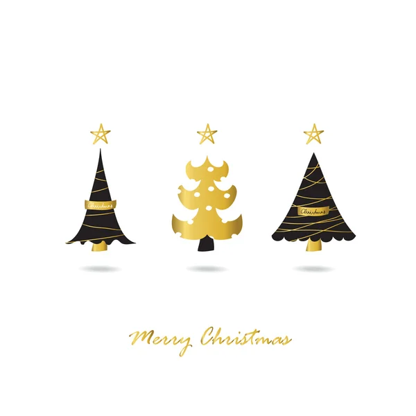 Tarjeta de felicitación árbol de Navidad negro de oro claro — Vector de stock