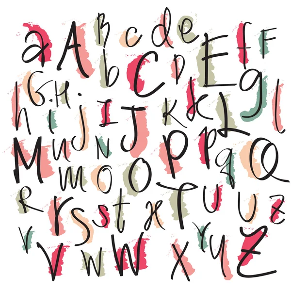 Letras negras del alfabeto del lápiz de tiza coloeful. Escrito dibujado a mano — Vector de stock