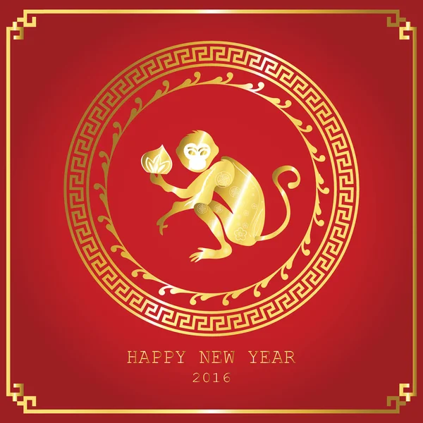 Rojo claro feliz año nuevo chino 2016 con círculo — Vector de stock