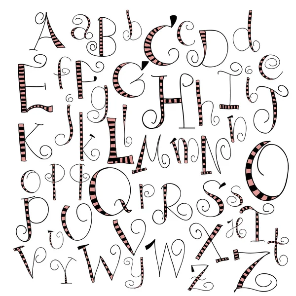 Letras de alfabeto de lápiz de tiza rosa negro.Dibujado a mano escrito — Vector de stock