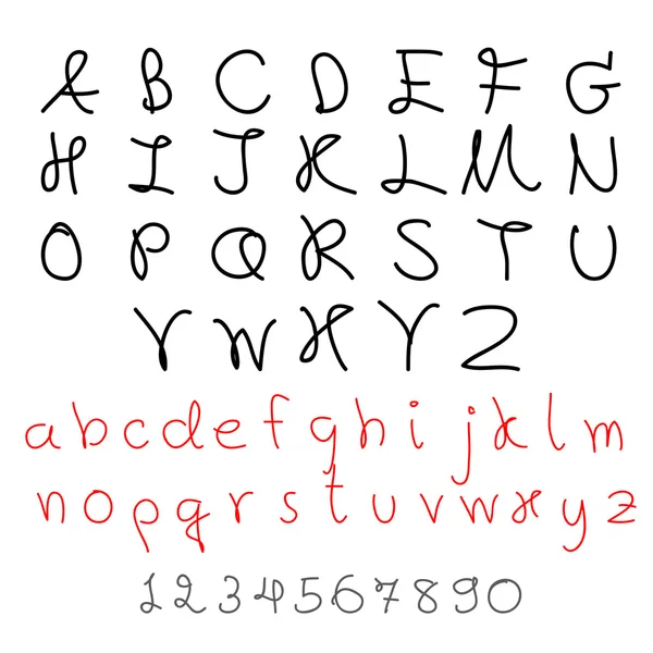 Zwarte rode upppercase en kleine letters alfabet — Stockvector