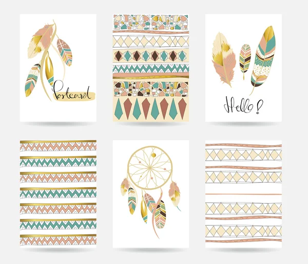 Light green gold pink card template in boho style on valentine 's — стоковый вектор