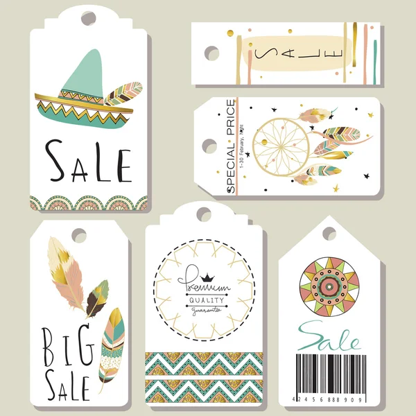 Light green gold pink tag sale in boho style on valentine 's day — стоковый вектор