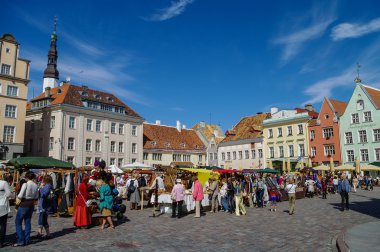 Summer hand craft market on town Hall Square (Raekoja Plats) in  clipart