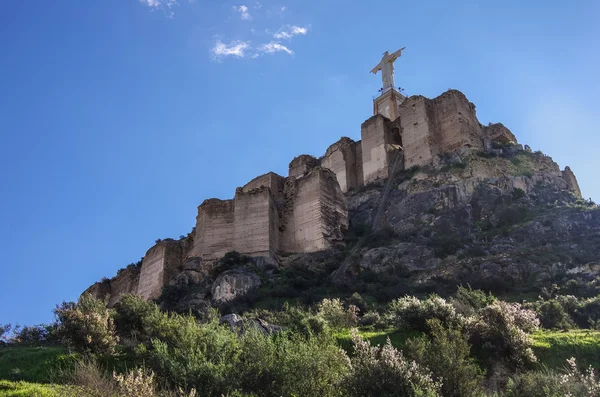 Statua Cristo. Castillo de Monteagudo, castello medievale, Murcia, S — Foto Stock