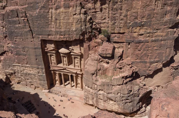 Fågelperspektiv Visa Al-Khazneh "Skattkammaren" i Petra, Jordanien — Stockfoto