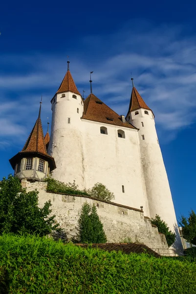 Vista do castelo medieval de Thun na cidade de Thun, no cantão suíço — Fotografia de Stock