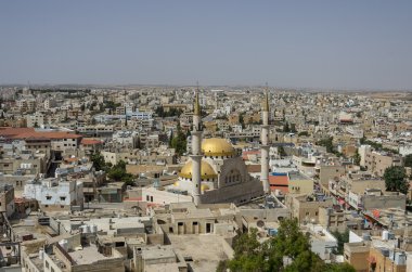 Panoramik şehir merkezi Madaba Merkez Camii ile Ürdün üzerinden