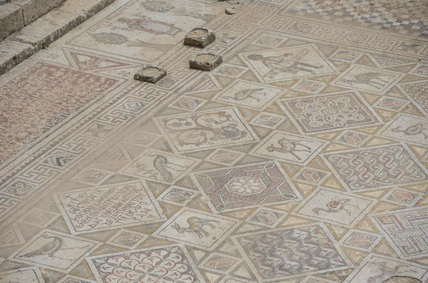 Μωσαϊκό δάπεδο στα ερείπια του Βυζαντινού ναού σε Jerash, Ιορδανία — Φωτογραφία Αρχείου