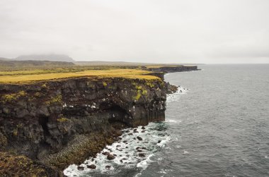 Atlantik Okyanusu ve siyah kaya cliff Batı İzlanda Coast