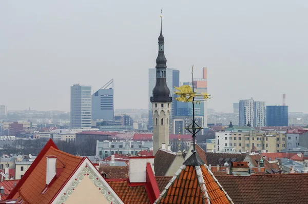 Шпиль ратуши и крыша старого средневекового города Таллинна . — стоковое фото