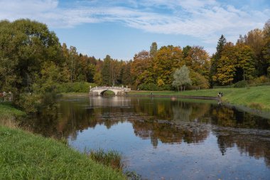Slavyanka nehri sonbaharda Pavlovsky parkında, Pavlovsk, Saint Petersburg, Rusya