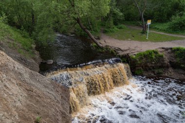 Leningrad bölgesindeki Sablinka Nehri 'nde şelale. Sablinsky doğa rezervi. Rusya