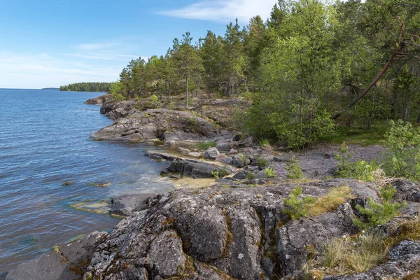 Stenen Oever Van Het Meer Great Ladoga Trail Regio Leningrad — Stockfoto