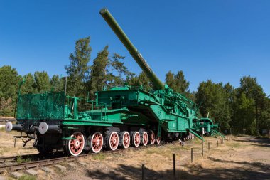 Fort Krasnaya Gorka, Russia - July 19, 2021: Artillery transporter TM-3-12 with a 305-mm gun from the battleship 