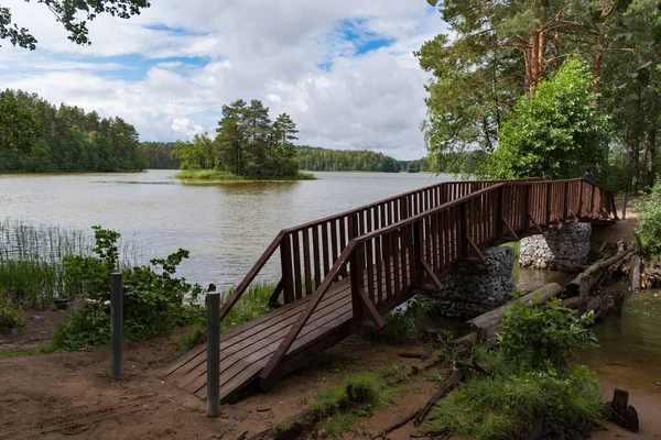 Ponte Sul Torrente Sul Lago Forestale Morozovsky Cresta Vyaryamyanselkya Istmo — Foto Stock