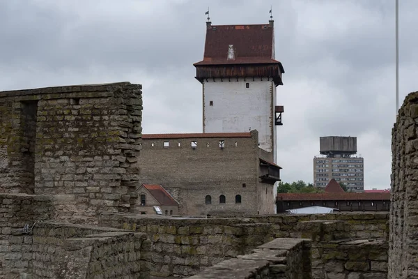 Vista Castello Narva Dalle Mura Della Fortezza Ivangorod Invangorod Russia — Foto Stock