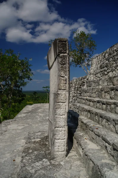 Mattonelle di pietra sui gradini della piramide a Calakmul, Messico — Foto Stock