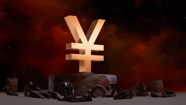 Das Vergoldete Japanische Yen Symbol Steht Auf Einem Alten Sockel — Stockfoto