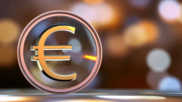 Euro Symbool Een Metalen Bol Met Een Transparante Bovenkant Een — Stockfoto
