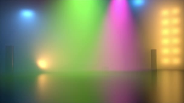Ruch Kolorowych Reflektorów Scenicznych Dymiącym Tle Pokaz Światła Koncert — Wideo stockowe