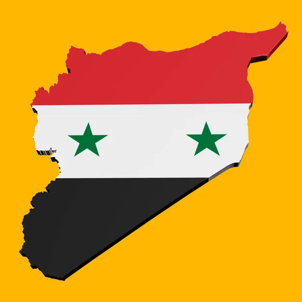 黄色の背景に国旗の色でシリアの地図の3Dモデル 隔離されてる レイアウト レンダリング — ストック写真