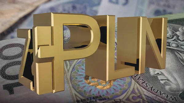 Vergoldetes Zloty Symbol Auf Dem Hintergrund Polnischer Papierscheine Finanzierungskonzept Darstellung — Stockfoto