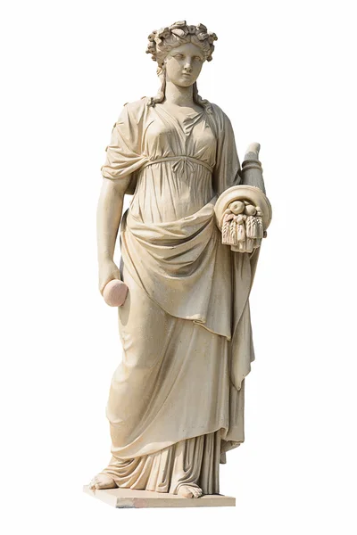 Oude vrouwen standbeeld in witte achtergrond en knippen deel Stockfoto