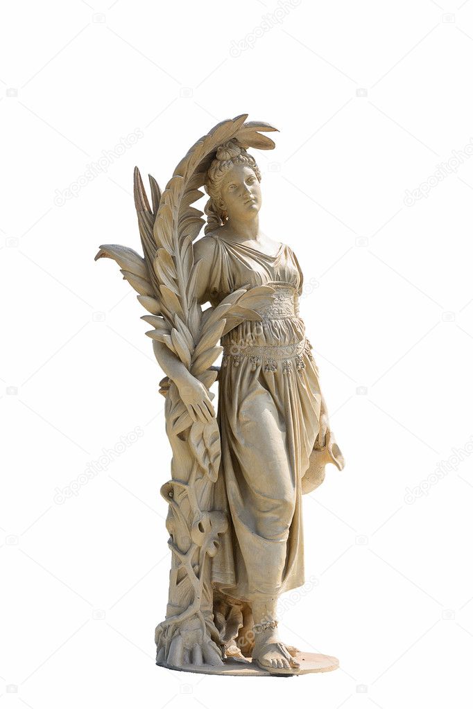 Ancient women statue in white background and clipping part