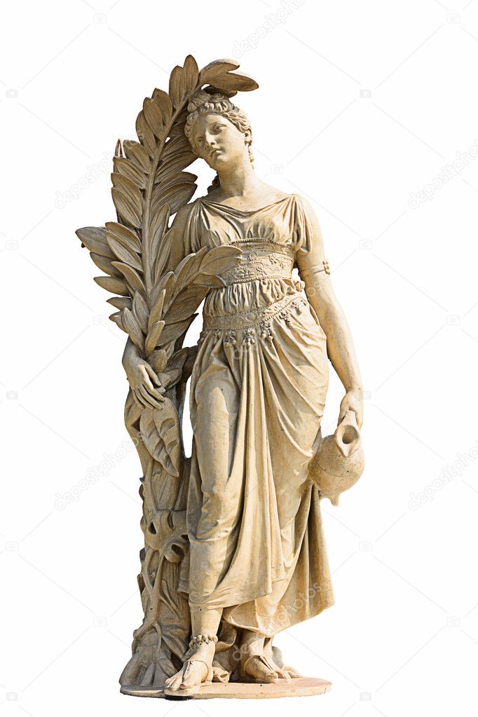 Ancient women statue in white background and clipping part