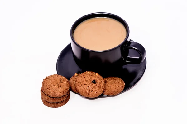 Taza de café y galletas de composición aislada sobre la ba blanca — Foto de Stock