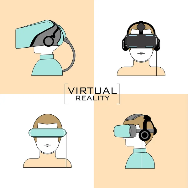 Virtuális valóság fejhallgató ikonra, lapos kivitel, a vonal vektor — Stock Vector