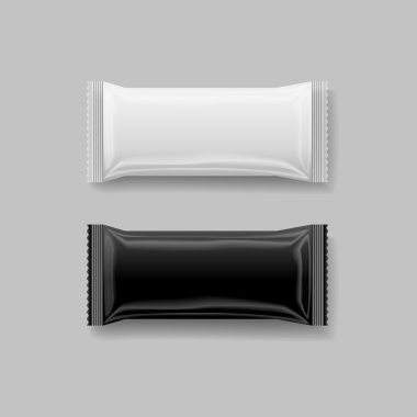 Snack paket siyah ve beyaz, 3 d, vektör çizim
