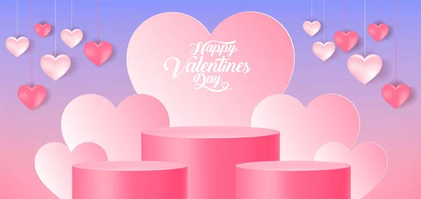 Día San Valentín Exhibición Productos Podio Forma Del Corazón Amor — Archivo Imágenes Vectoriales