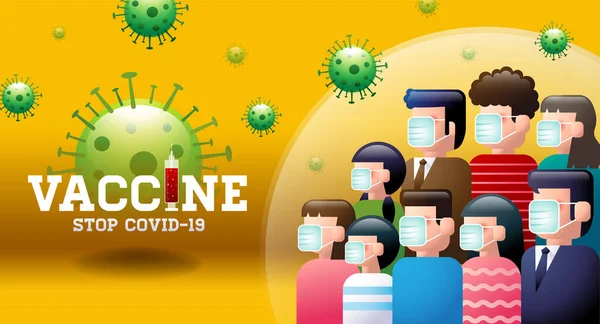 Vacuna Stop Covid Máscara Distanciamiento Social Inmunidad Grupo Ilustración Vectorial — Vector de stock