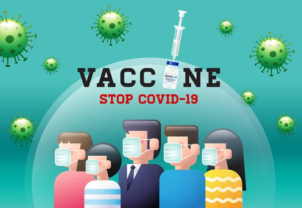 Vaccine Stop Covid Coronavirus Face Mask Social Distancing Group Immunity — Vector de stock