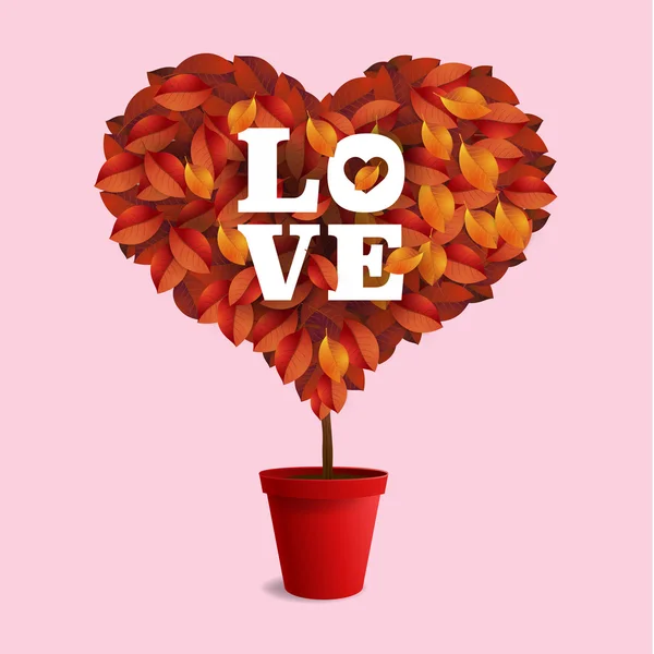 Planta en forma de corazón en una maceta, rojo, día de San Valentín — Archivo Imágenes Vectoriales