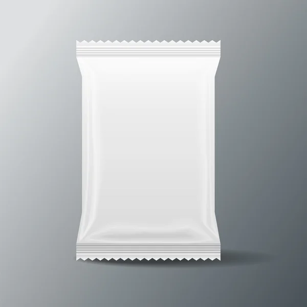 Embalaje blanco de la bolsa de comida en blanco, 3 D, vector — Archivo Imágenes Vectoriales