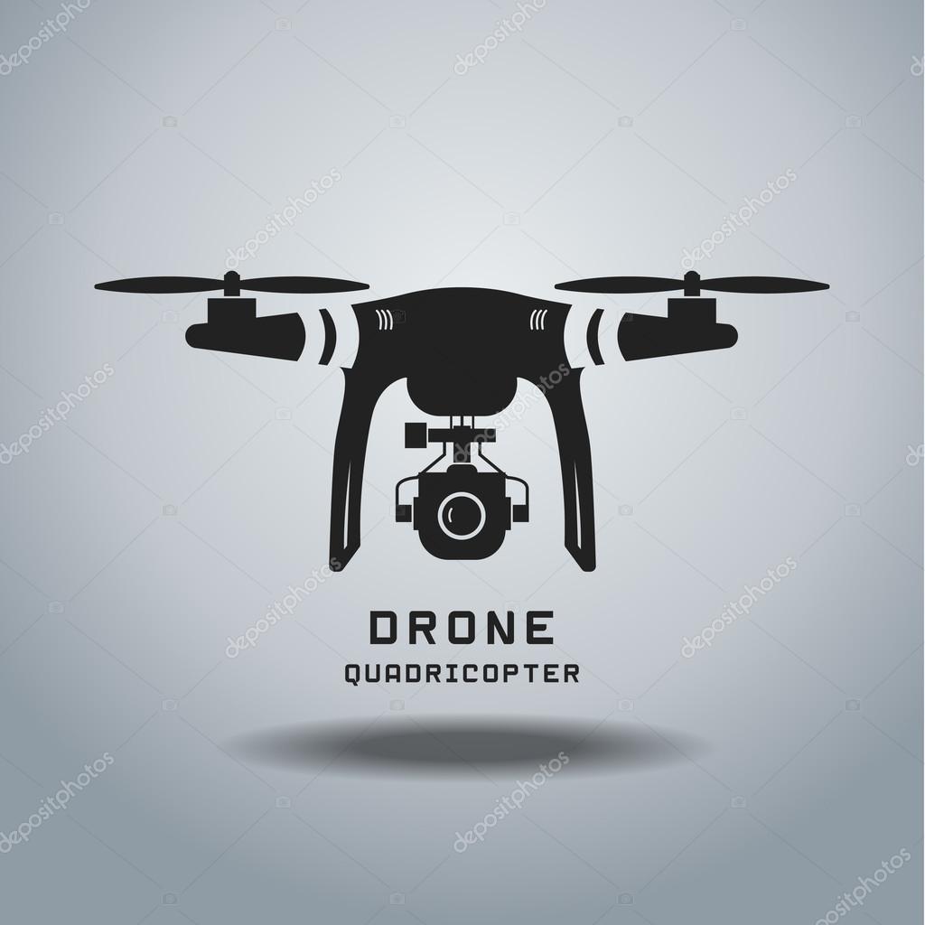 Drone with action camera, logo vector, flat design